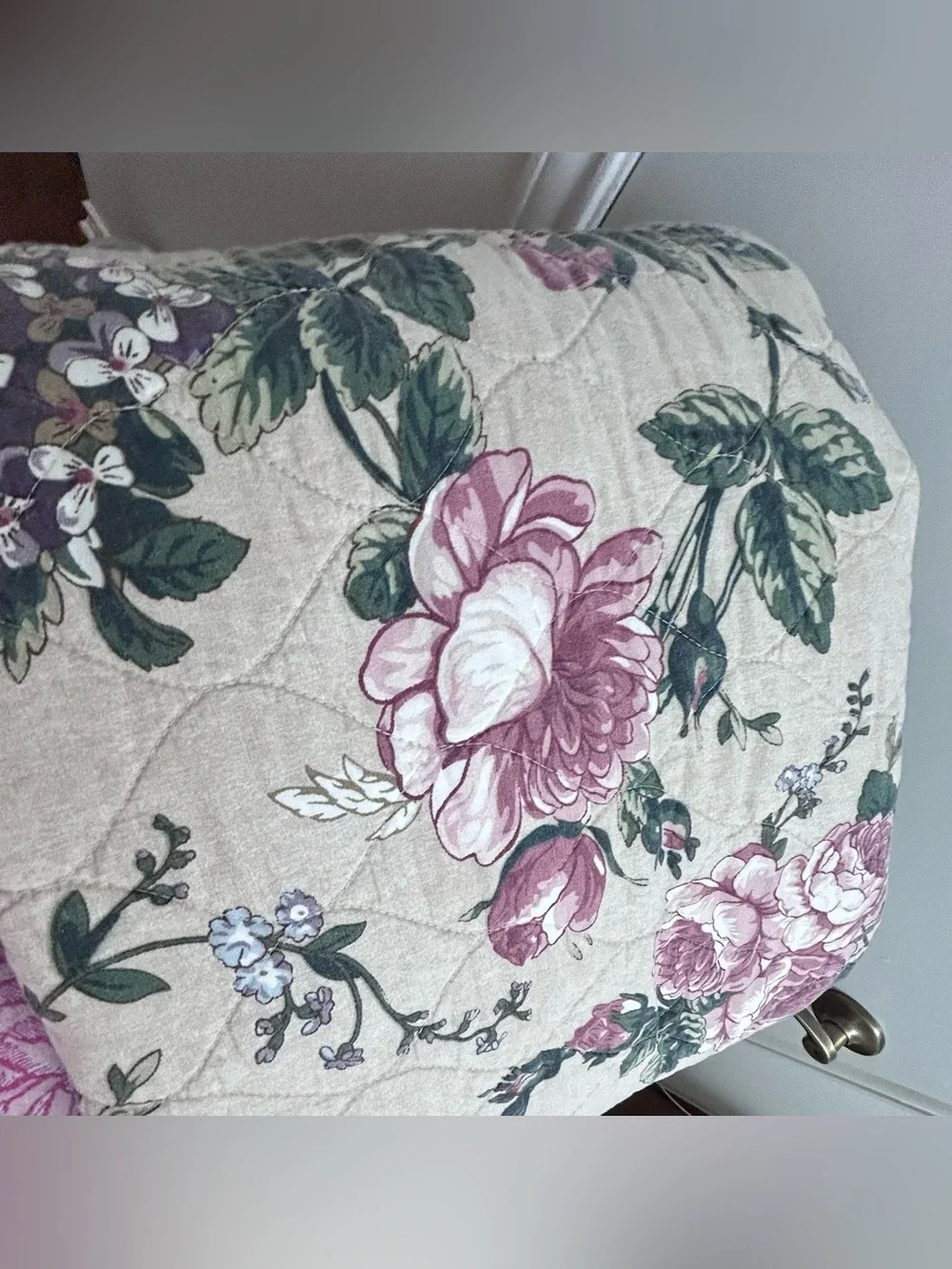 Pottery Barn Adelise Floral Cotton/Linen Reversible Quilt Full/Queen READ